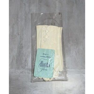 Vintage Hansen Gloves Womens 7.5 Cream Wrist Dress Satin Trim Buttons